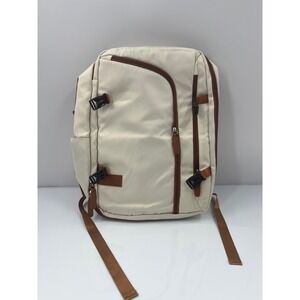Unbranded Cream Brown Expandable Laptop Travel Backpack USB Port 17in